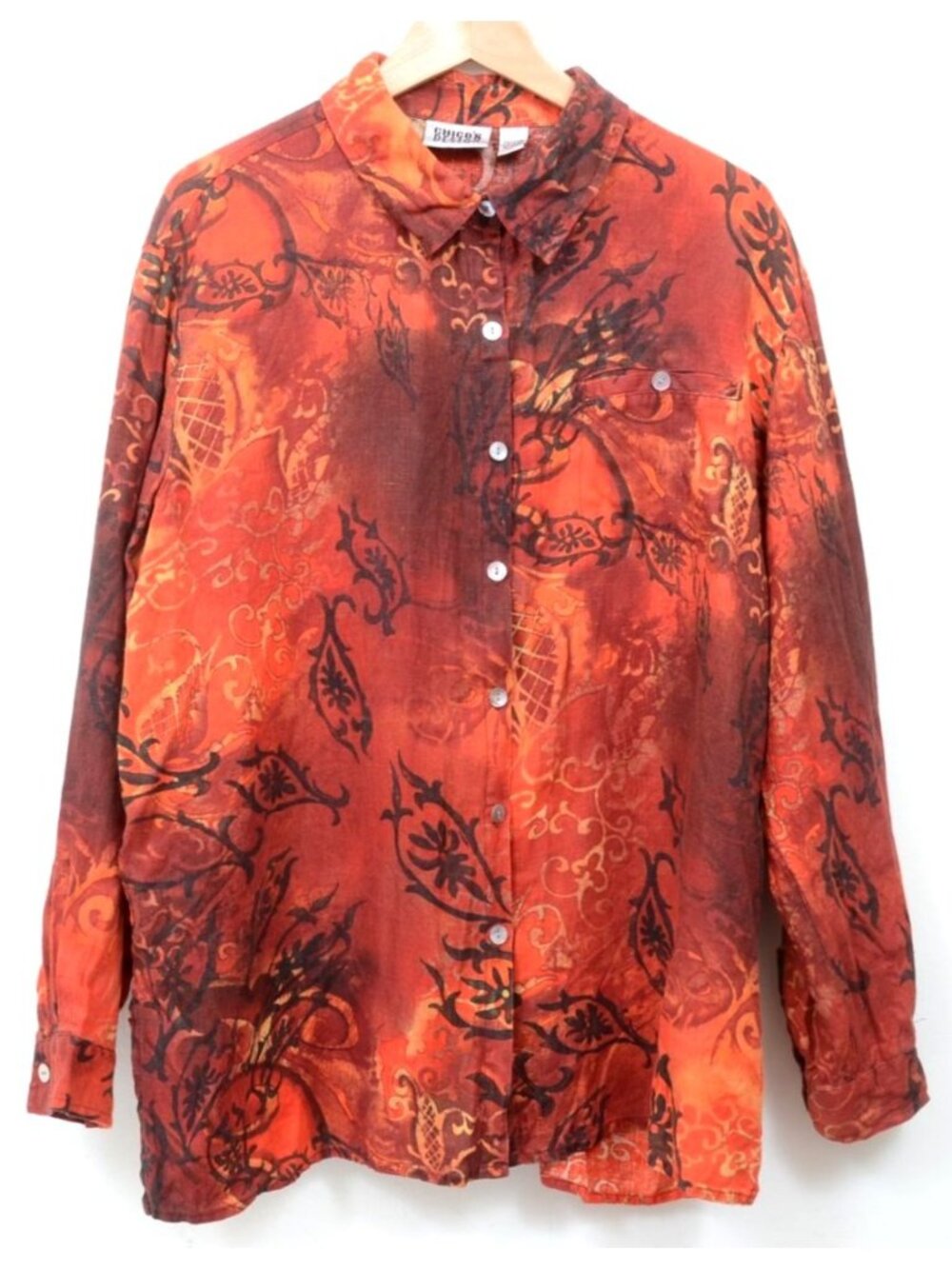 Chico's Design Linen Women's XL (3) Button Down Colorful Artsy Shirt Blouse
